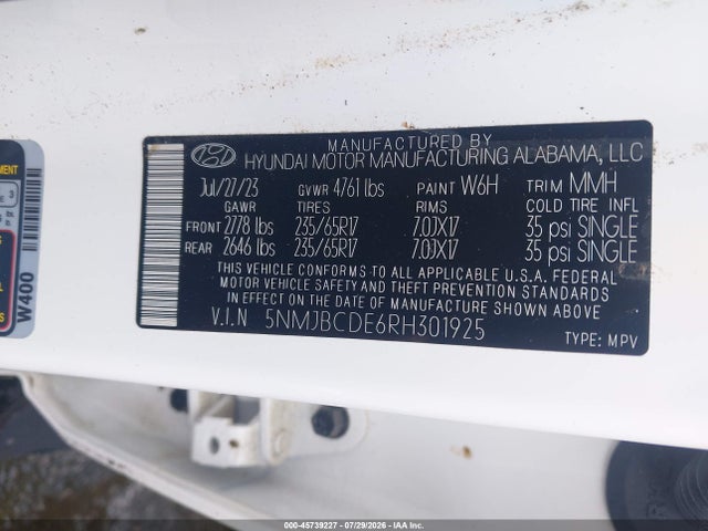 2024 Hyundai Tucson Sel მანქანა იყიდება აუქციონზე, vin: 5NMJBCDE6RH301925, აუქციონის ნომერი: 45739227