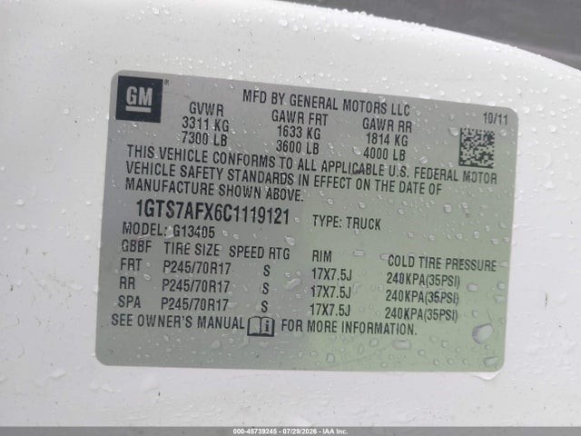 Продаж на аукціоні авто 2012 Gmc Savana 1500 Work Van, vin: 1GTS7AFX6C1119121, номер лоту: 45739245