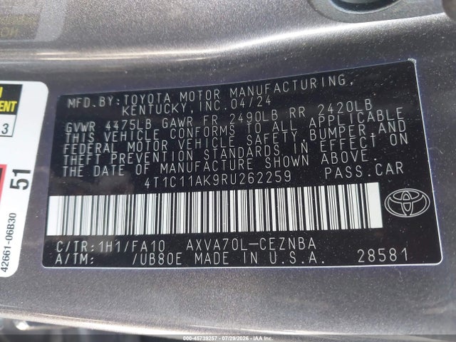Toyota CAMRY LE 2024 4T1C11AK9RU262259 Image 9