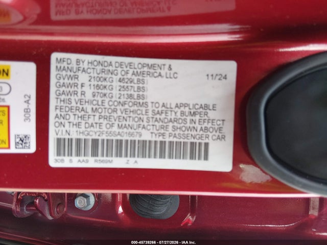 Продажа на аукционе авто 2025 Honda Accord Hybrid Sport, vin: 1HGCY2F55SA016679, номер лота: 45739266