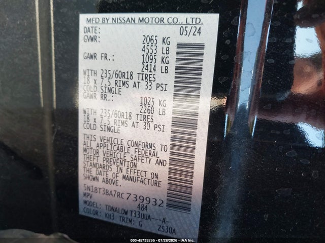 Продажа на аукционе авто 2024 Nissan Rogue Sv Fwd, vin: 5N1BT3BA7RC739932, номер лота: 45739295