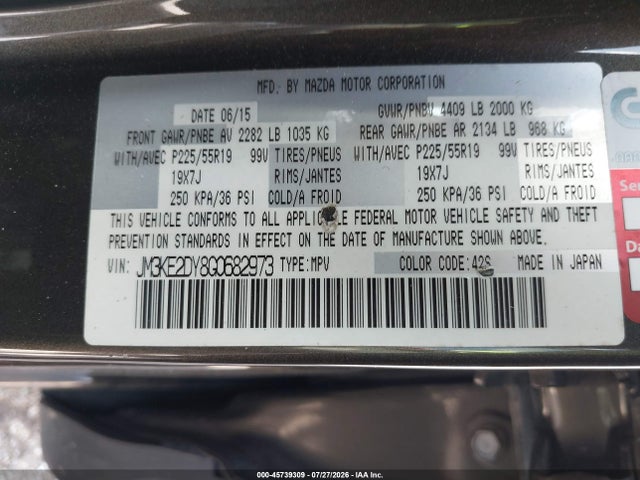 Aukcja sprzedaży 2016 Mazda Cx-5 Grand Touring, vin: JM3KE2DY8G0682973, numer aukcji: 45739309