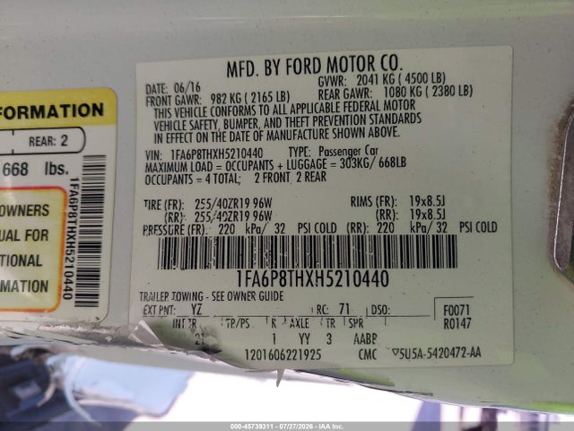 1FA6P8THXH5210440 Ford Mustang Ecoboost