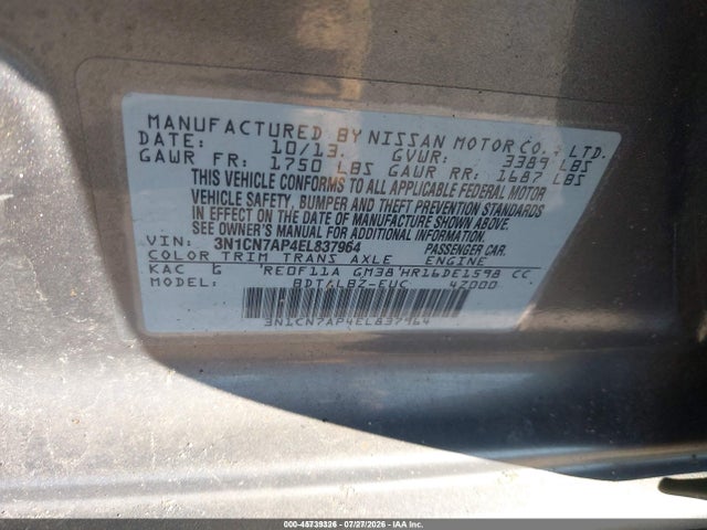 Aukcja sprzedaży 2014 Nissan Versa 1.6 Sv, vin: 3N1CN7AP4EL837964, numer aukcji: 45739326