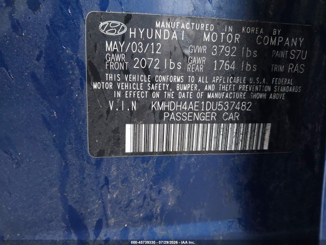 Aukcja sprzedaży 2013 Hyundai Elantra Gls, vin: KMHDH4AE1DU537482, numer aukcji: 45739330
