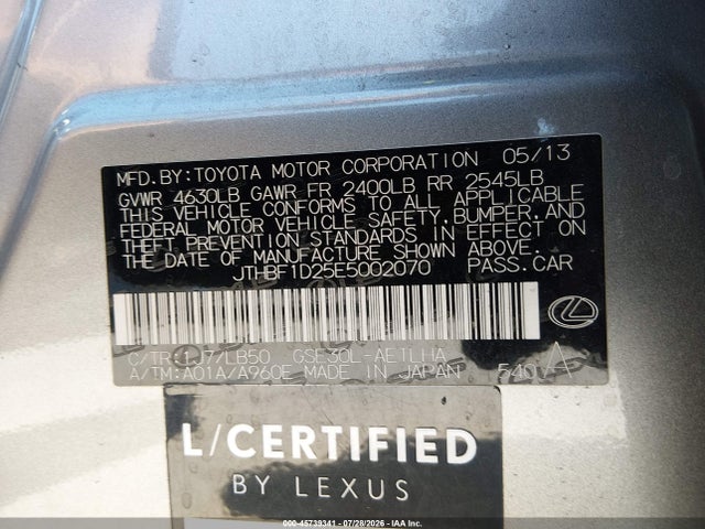 Lexus IS 250 2014 JTHBF1D25E5002070 Image 9