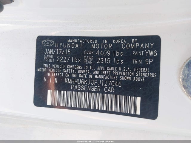 Продажа на аукционе авто 2015 Hyundai Genesis 3.8 Ultimate, vin: KMHHU6KJ3FU127046, номер лота: 45739348