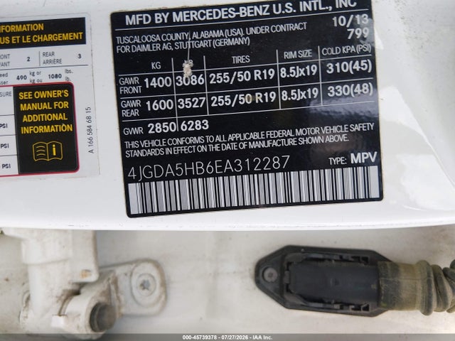 Продажа на аукционе авто 2014 Mercedes-benz Ml 350 4matic, vin: 4JGDA5HB6EA312287, номер лота: 45739378