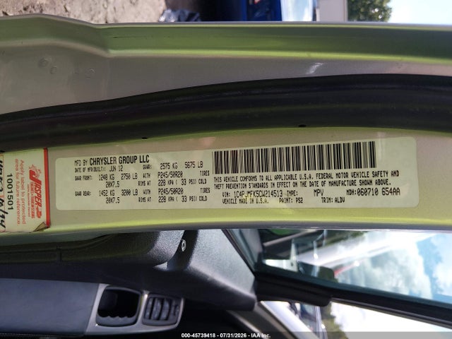 45739418 :رقم المزاد ، 1C4PJMFK5CW214513 vin ، 2012 Jeep Liberty Limited Jet Edition مزاد بيع