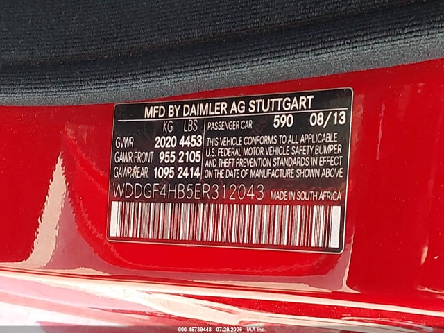 Aukcja sprzedaży 2014 Mercedes-benz C 250 Sport, vin: WDDGF4HB5ER312043, numer aukcji: 45739448