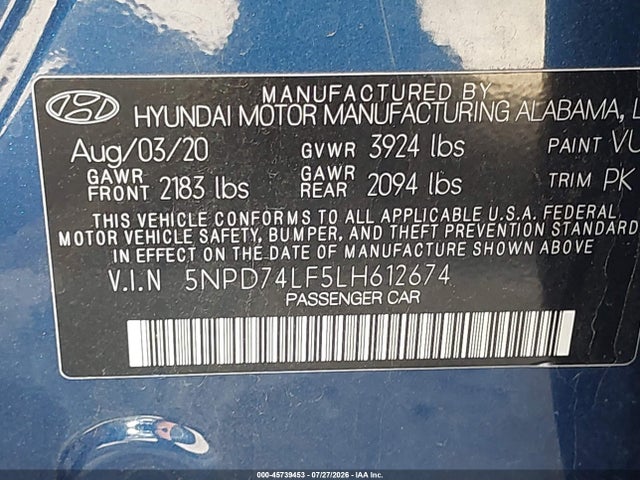 Hyundai ELANTRA SE 2020 5NPD74LF5LH612674 Image 9