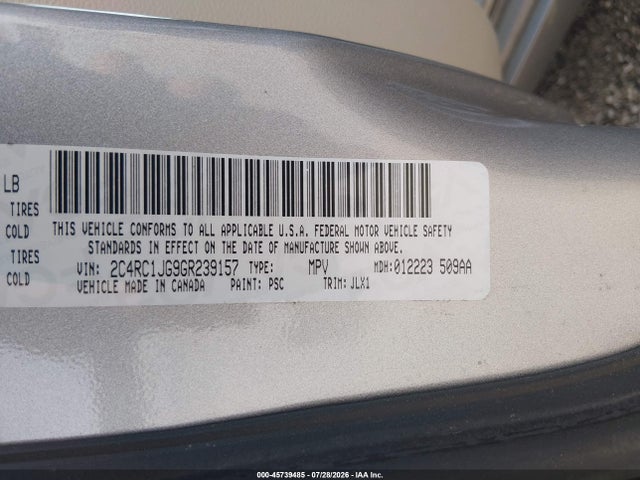 45739485 :رقم المزاد ، 2C4RC1JG9GR239157 vin ، 2016 Chrysler Town & Country Limited مزاد بيع