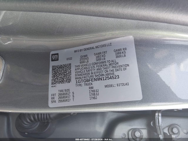 Aukcja sprzedaży 2022 Gmc Canyon 4wd  Long Box At4 - Cloth, vin: 1GTG6FEN9N1254523, numer aukcji: 45739492