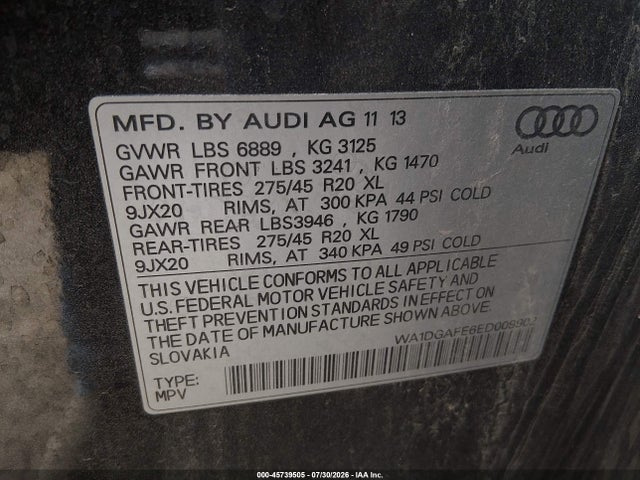 45739505 :رقم المزاد ، WA1DGAFE6ED009902 vin ، 2014 Audi Q7 3.0t S Line Prestige مزاد بيع