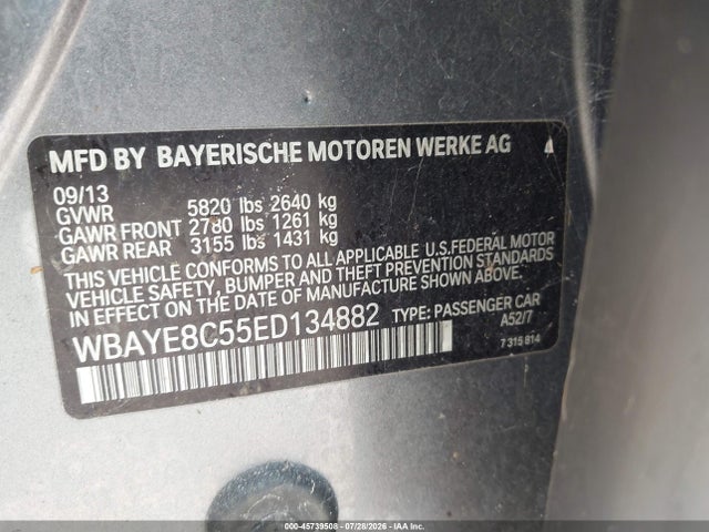 Продажа на аукционе авто 2014 Bmw Alpina B7, vin: WBAYE8C55ED134882, номер лота: 45739508