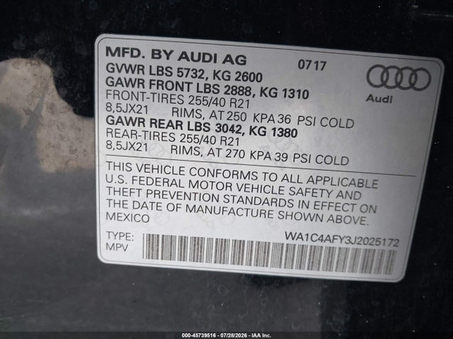 Aukcja sprzedaży 2018 Audi Sq5 3.0t Premium Plus, vin: WA1C4AFY3J2025172, numer aukcji: 45739516