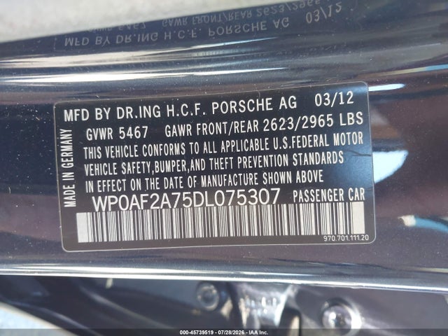 Продаж на аукціоні авто 2013 Porsche Panamera Gts, vin: WP0AF2A75DL075307, номер лоту: 45739519