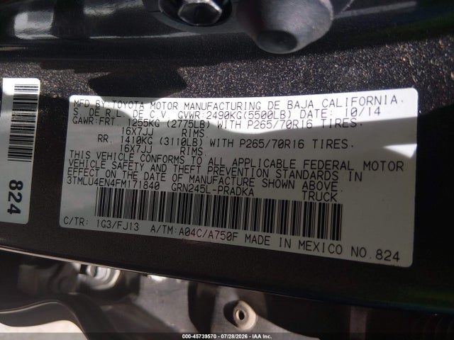 Toyota Tacoma Base V6 2015 3TMLU4EN4FM171840 Image 9