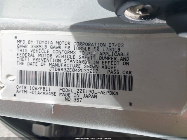 45739583 :رقم المزاد ، JTDBR32E842033217 vin ، 2004 Toyota Corolla Ce مزاد بيع