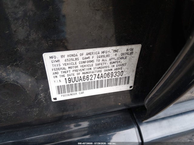 2004 Acura Tl მანქანა იყიდება აუქციონზე, vin: 19UUA66274A069330, აუქციონის ნომერი: 45739589