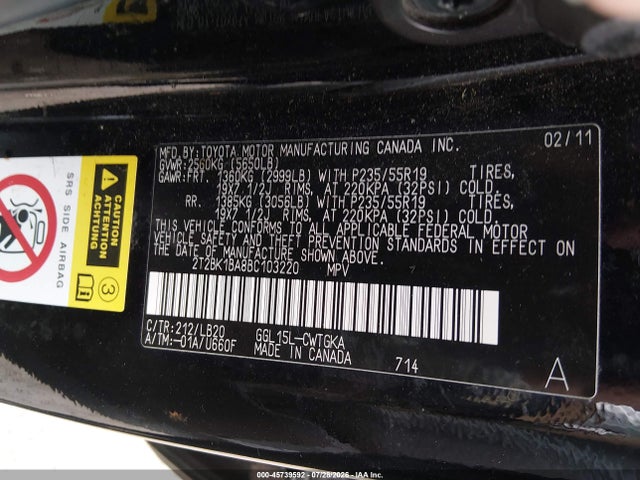 Продажа на аукционе авто 2011 Lexus Rx 350, vin: 2T2BK1BA8BC103220, номер лота: 45739592