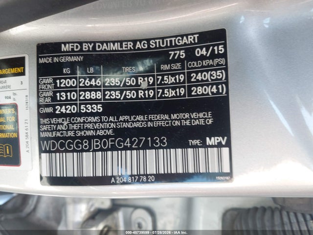 WDCGG8JB0FG427133 Mercedes-Benz Glk 350 4matic