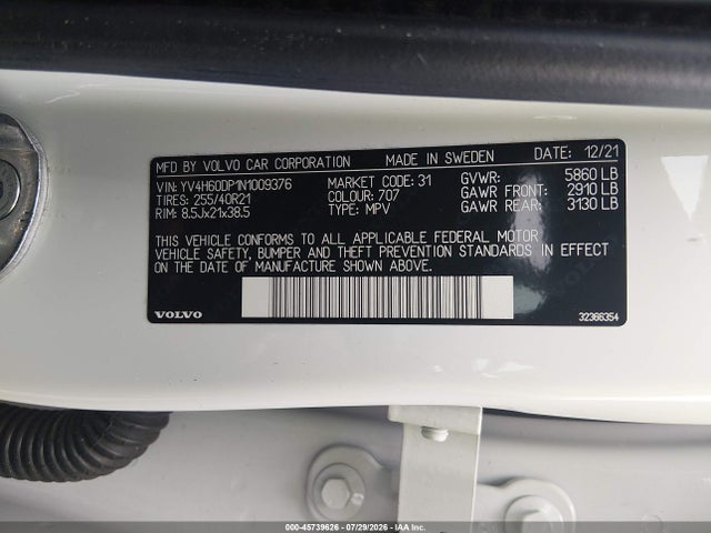 Продаж на аукціоні авто 2022 Volvo Xc60 Recharge Plug-in Hybrid T8 Polestar Engineered Extended Range, vin: YV4H60DP1N1009376, номер лоту: 45739626