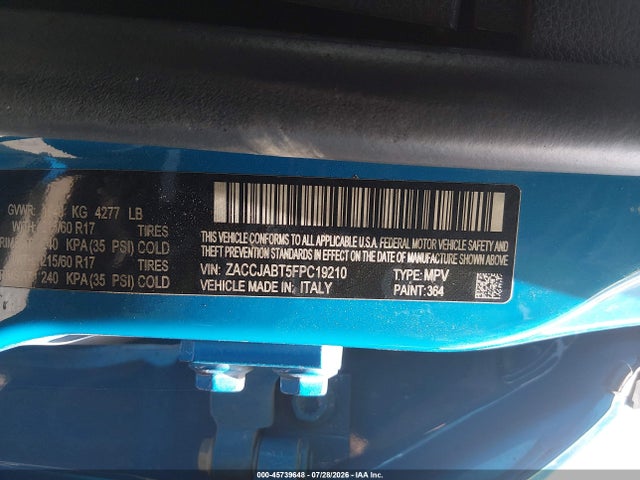 45739648 :رقم المزاد ، ZACCJABT5FPC19210 vin ، 2015 Jeep Renegade Latitude مزاد بيع