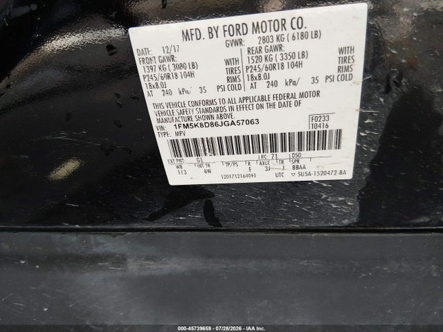 Продажа на аукционе авто 2018 Ford Explorer Xlt, vin: 1FM5K8D86JGA57063, номер лота: 45739659