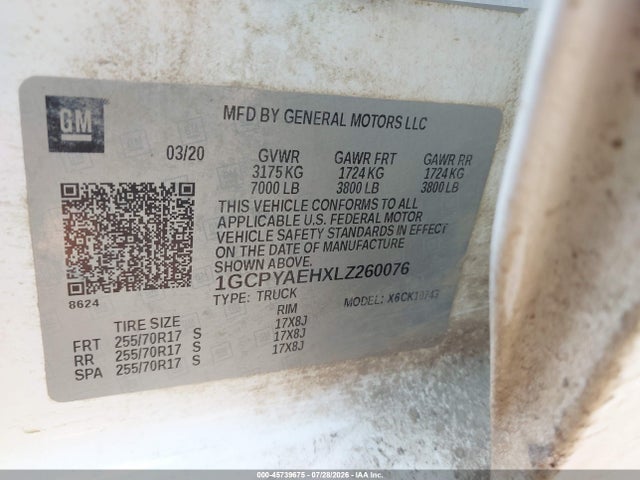 1GCPYAEHXLZ260076 Chevrolet Silverado 1500 4wd Standard Bed Wt
