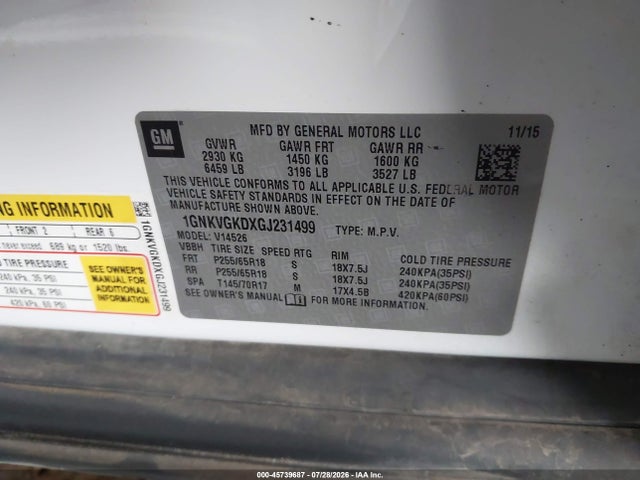 Chevrolet Traverse Lt 2016 1GNKVGKDXGJ231499 Image 9