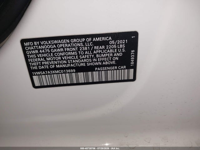 1VWSA7A3XMC013699 Volkswagen Passat 2.0t Se