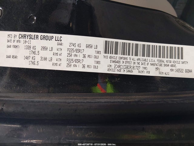 Продаж на аукціоні авто 2012 Chrysler Town & Country Touring-l, vin: 2C4RC1CG8CR181727, номер лоту: 45739719
