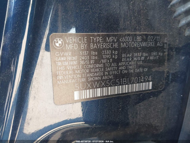 45739720 :رقم المزاد ، 5UXWX5C51BL701494 vin ، 2011 Bmw X3 Xdrive28i مزاد بيع