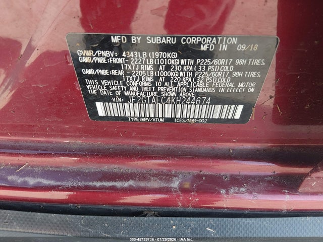 Subaru Crosstrek 2.0i Premium 2019 JF2GTAEC4KH244674 Image 9