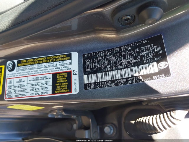 Продаж на аукціоні авто 2017 Toyota Camry Le/xle/se/xse, vin: 4T1BF1FK7HU717274, номер лоту: 45739757