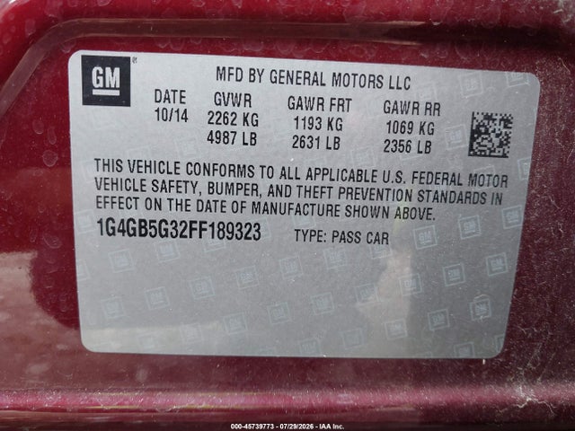 Продажа на аукционе авто 2015 Buick Lacrosse Leather, vin: 1G4GB5G32FF189323, номер лота: 45739773
