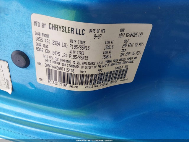 Auction sale of the 2008 Chrysler Pt Cruiser Lx, vin: 3A8FY48B88T115470, lot number: 45739788