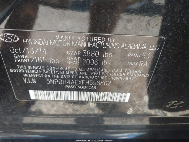 Hyundai ELANTRA SE 2015 5NPDH4AEXFH598802 Image 9
