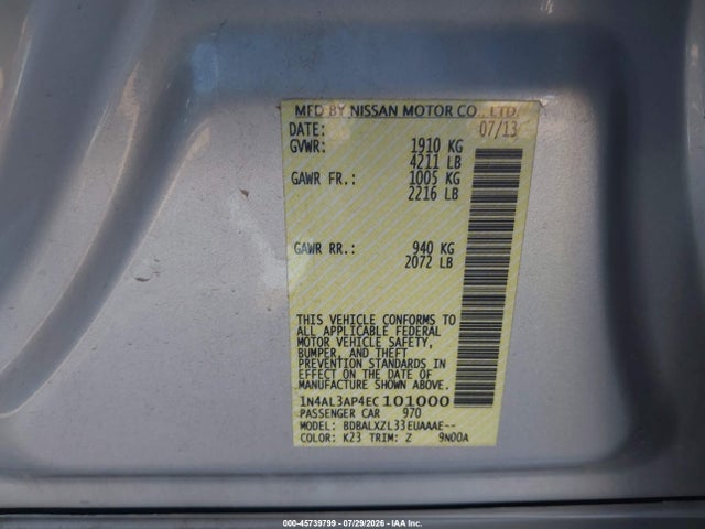 Nissan Altima 2.5 Sl 2014 1N4AL3AP4EC101000 Image 9