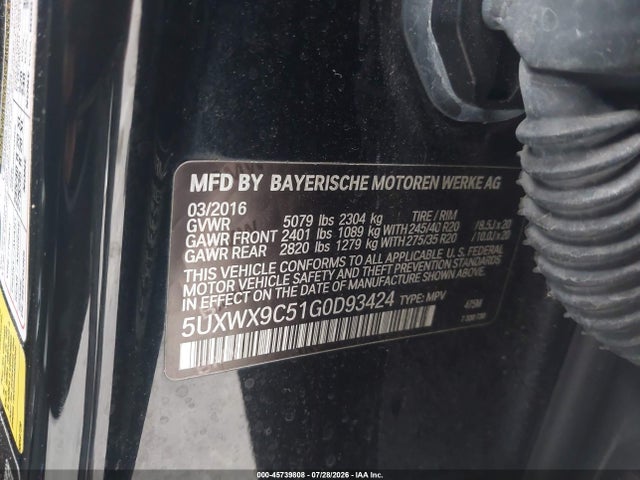 2016 Bmw X3 Xdrive28i მანქანა იყიდება აუქციონზე, vin: 5UXWX9C51G0D93424, აუქციონის ნომერი: 45739808