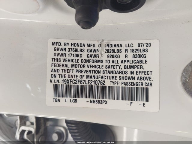 Honda Civic Lx 2020 19XFC2F67LE210762 Image 9