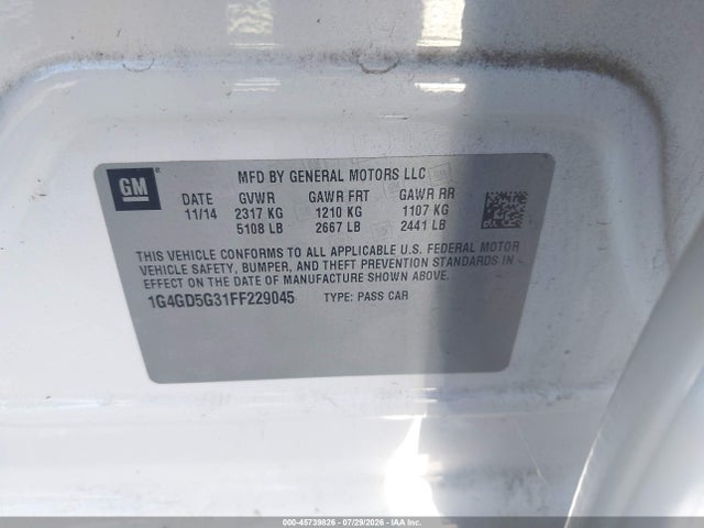 Aukcja sprzedaży 2015 Buick Lacrosse Premium I, vin: 1G4GD5G31FF229045, numer aukcji: 45739826