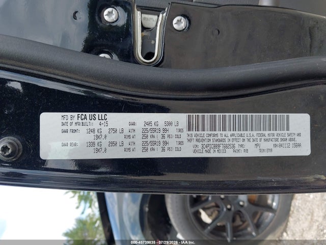 2015 Dodge Journey Sxt მანქანა იყიდება აუქციონზე, vin: 3C4PDCBB9FT682536, აუქციონის ნომერი: 45739835