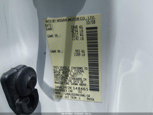 2009 Nissan Altima 2.5 S მანქანა იყიდება აუქციონზე, vin: 1N4AL24E59C148465, აუქციონის ნომერი: 45739841