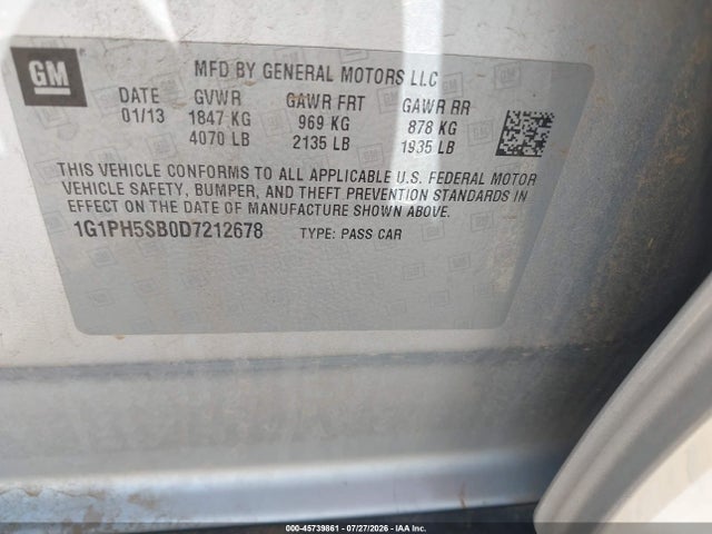 Продаж на аукціоні авто 2013 Chevrolet Cruze Eco Auto, vin: 1G1PH5SB0D7212678, номер лоту: 45739861