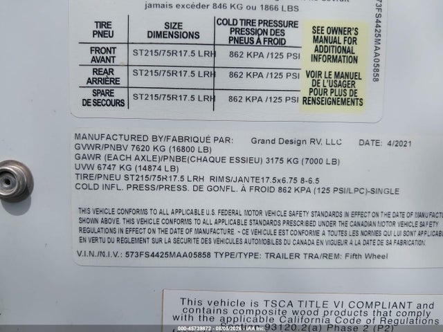 Winnebago Other 2021 573FS4425MAA05858 Image 9