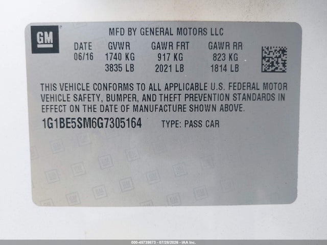 1G1BE5SM6G7305164 Chevrolet Cruze Lt Auto