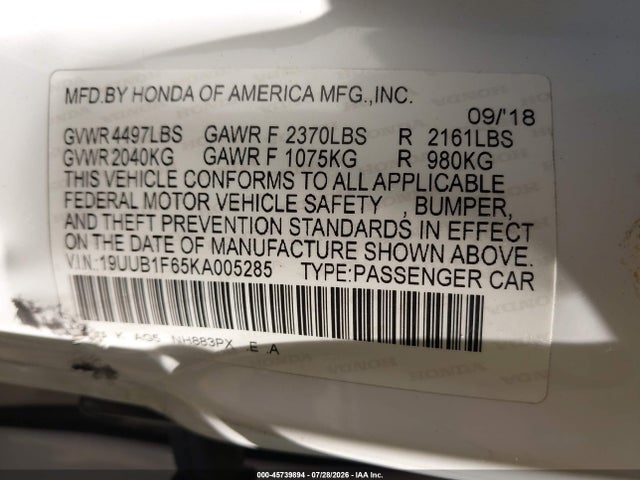 Acura Tlx Tech A-spec Pkgs 2019 19UUB1F65KA005285 Image 9