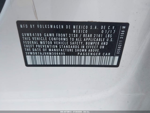 3VWDB7AJ9HM306499 Volkswagen Jetta 1.4t Se